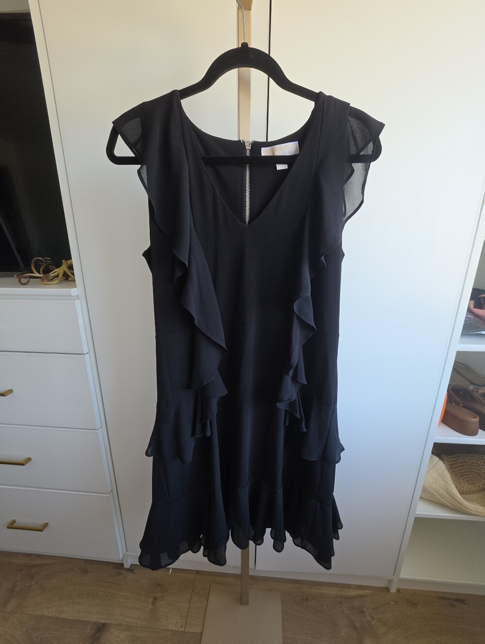 Michael Kors Black Ruffle V-Neck Women's Dress
